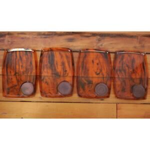 4 VTG Mid Century LUCITE Rafia Faux Tortoise Shell Cocktail Hors D'oeuvre Trays